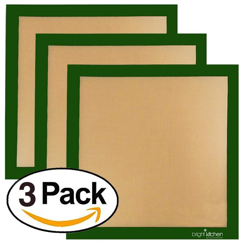 Bright Kitchen Set of 3-14" x 14" -Silicone Re-Usable Non-Stick Ultra Premium Dehydrator Sheets Compatible With Excalibur Silpat Tray Liner Flex Fruit Leather Roll Up Jerky Oven Baking Mat - Image 2